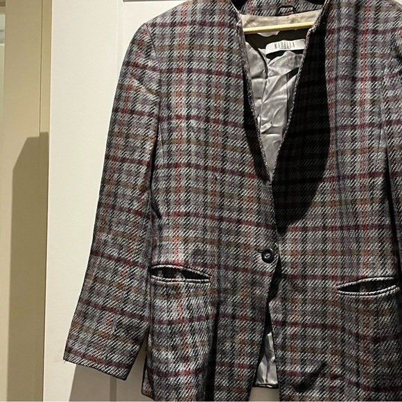 MARELLA Maxmara Heritage Check Plaid Pure New Wool Single Breasted Jacket Blazer - Picture 2 of 6